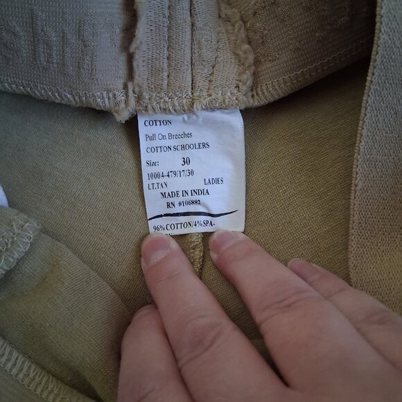 Tuff Rider Women's Size 30 Beige Cotton Schoolers Pull On Breeches - Picture 3 of 11